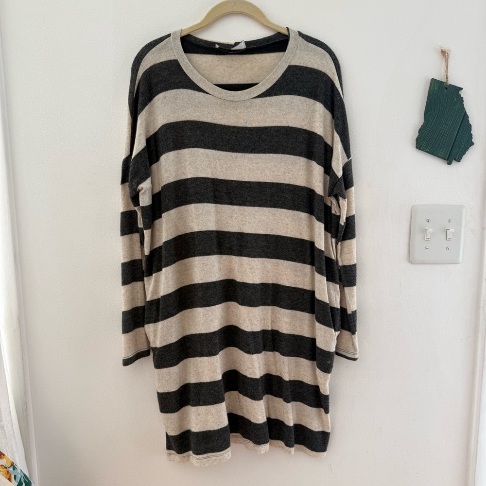 Striped Oatmeal  and Charcoal Women's Sweater Dress